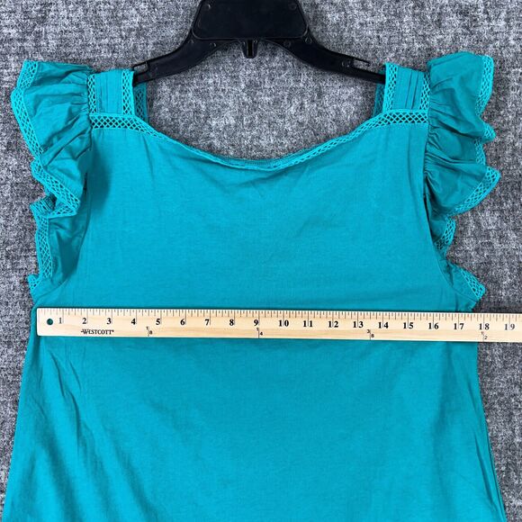 LOFT Shirt Womens M Blue Cutout Ruffle Flutter Sleeves Square Neck Wonderlust - Picture 6 of 8